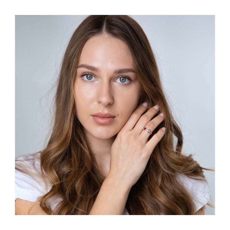 טבעת כסף סטרלינג פתוחה אדום רימון וכוכב... | טבעות יהודיות